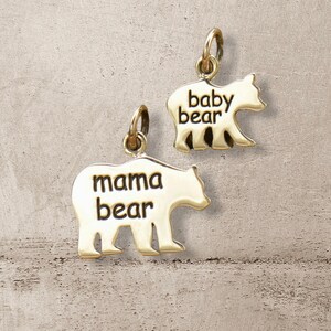 Sterling Silver Mama Bear and Baby Bear - Etched Set