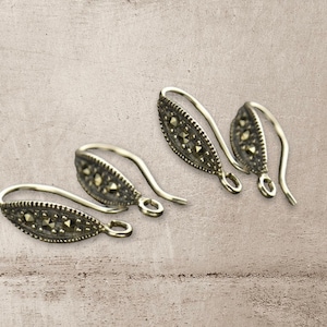 Sterling Silver Ear Hook with Marcasite and Loop, Earring Hoops, Earring Wires, Jewelry Supplies, Shiny Supplies