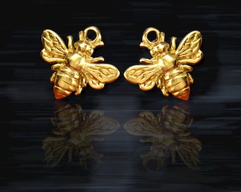 Solid 14K Gold - Small Bee Charm No Jumpring