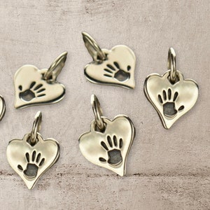 Tiny Sterling Silver Hand Print Heart Charm image 1