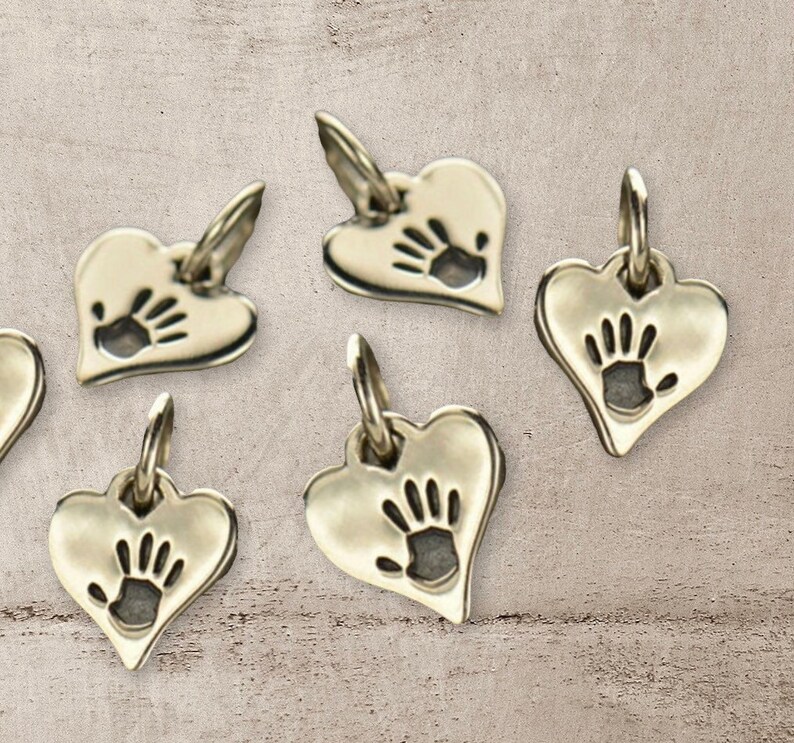 Tiny Sterling Silver Hand Print Heart Charm image 1