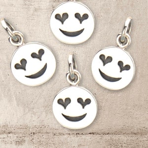 Sterling Silver Heart Eye Emoji Charm -Smiley Face-Hearts