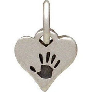 Tiny Sterling Silver Hand Print Heart Charm image 2