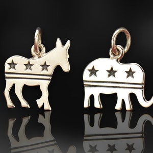 Sterling Zilveren Democratische Ezel of Republikeinse Olifant Charme met Stars and Stripes