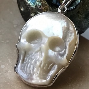 Hand Carved Mother of Pearl Skull Pendant -Fall-Bones