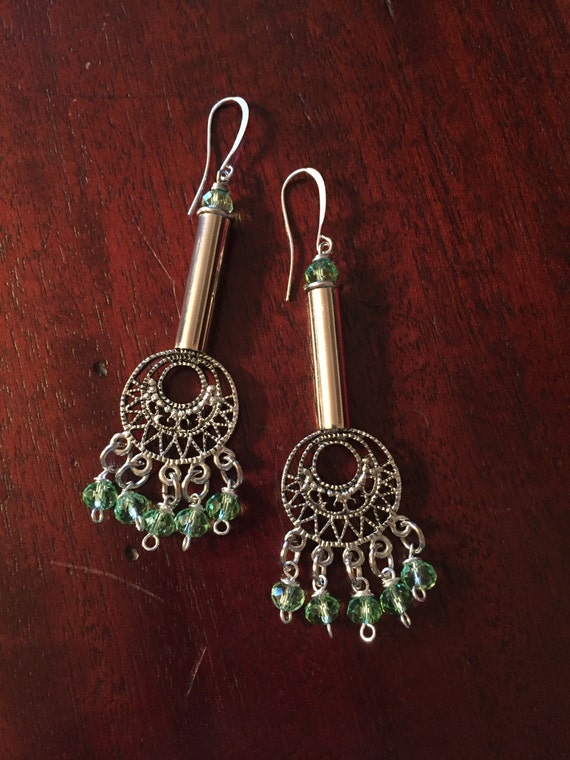 Items similar to Unique Chandelier Earrings with Light Green Stones! on ...