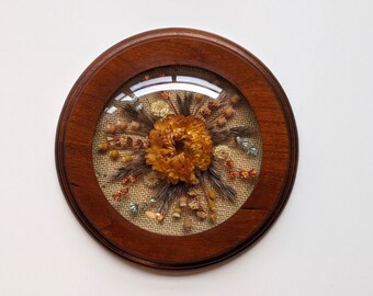 Hand Made Rustic Frame Morsecodevintage Mid Century Teak Large Octagon Framed Dried Flower Art wedding keepsake
