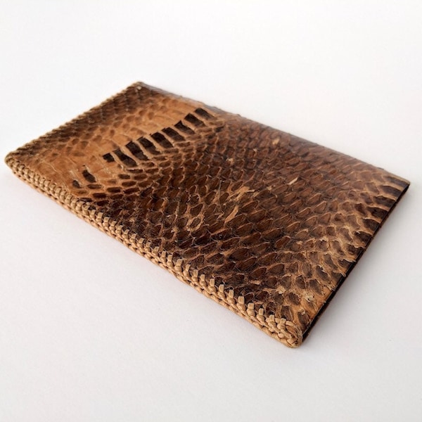 70s Snakeskin Fold-over Leather Folio, Minimalist Boho Leather Documents or Passport Wallet