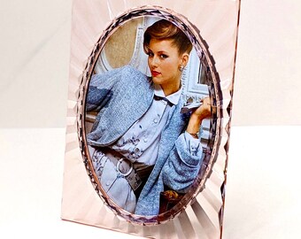 Vintage 80s Transparent Pink Resin Frame with an Oval Opening. Soft Pastel 3.5 x 5” Resin Photo Frame