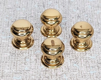 Brass Round Drawer Knob, Set of 4, Gold Tone Furniture Hardware, Distressed, Dresser Pulls