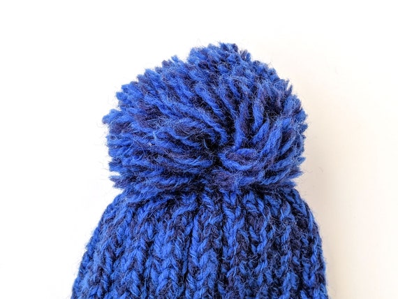 Vintage Hand Knitted Kids Winter Hat with Pom Pom… - image 3