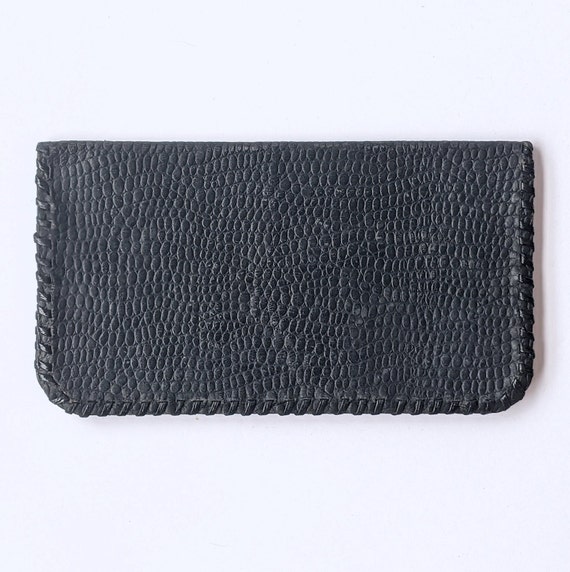 Minimalist Handmade Black Leather Fold Over Walle… - image 1