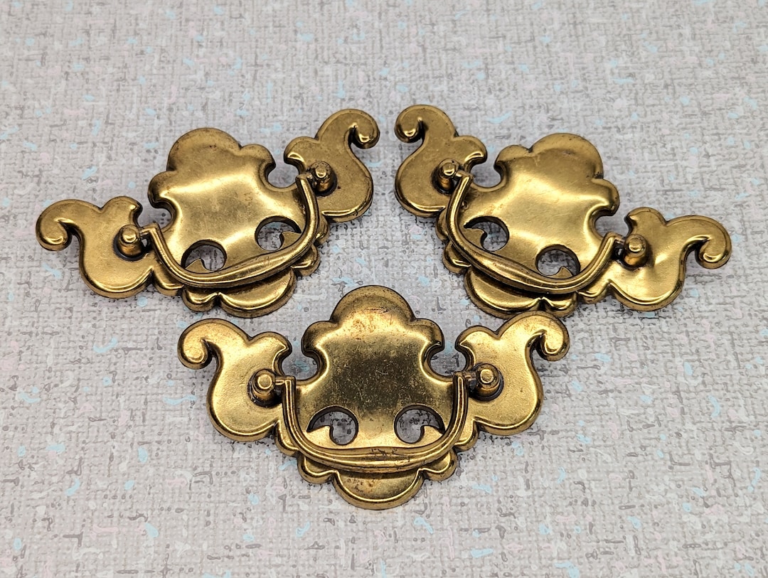 Vintage Brass Gold Tone Drawer Handles Chippendale Style Etsy