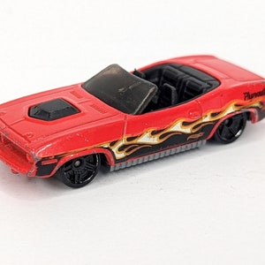 Plymouth Barracuda Red Convertible with Flames Hot Wheels Die Cast 1:64 Scale