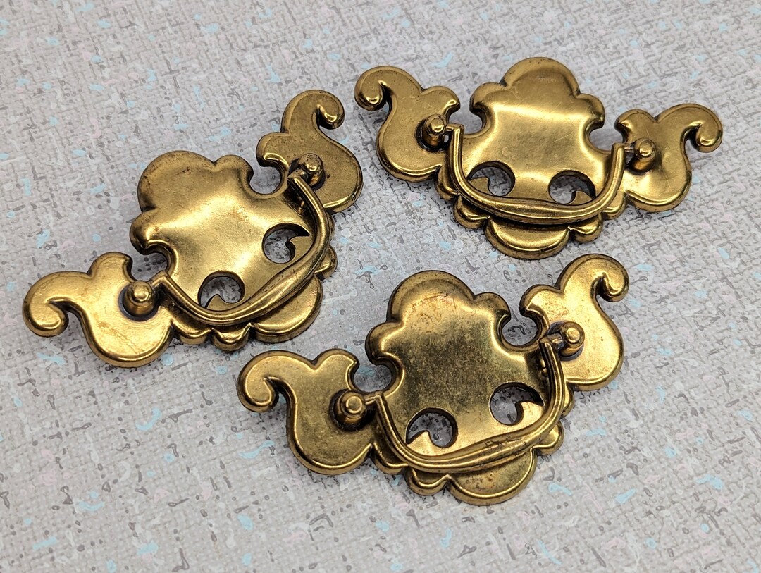 Vintage Brass Gold Tone Drawer Handles, Chippendale Style, Dresser