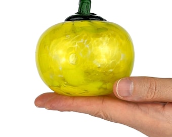 Vintage Marbled Yellow Blown Glass Tomato Sculpture, Murano Style