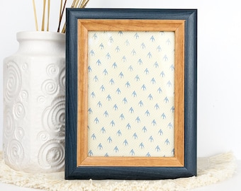 Blue Grey 5x7” Wood Picture Frame With Natural Wood / Modern Vintage Photo Frame