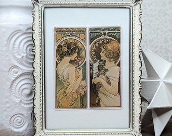MCM Ornate Gold Tone and Cream/Off-White Metal Frame 5x7" Art Deco Style Textured Metal Frame with Angled Profile