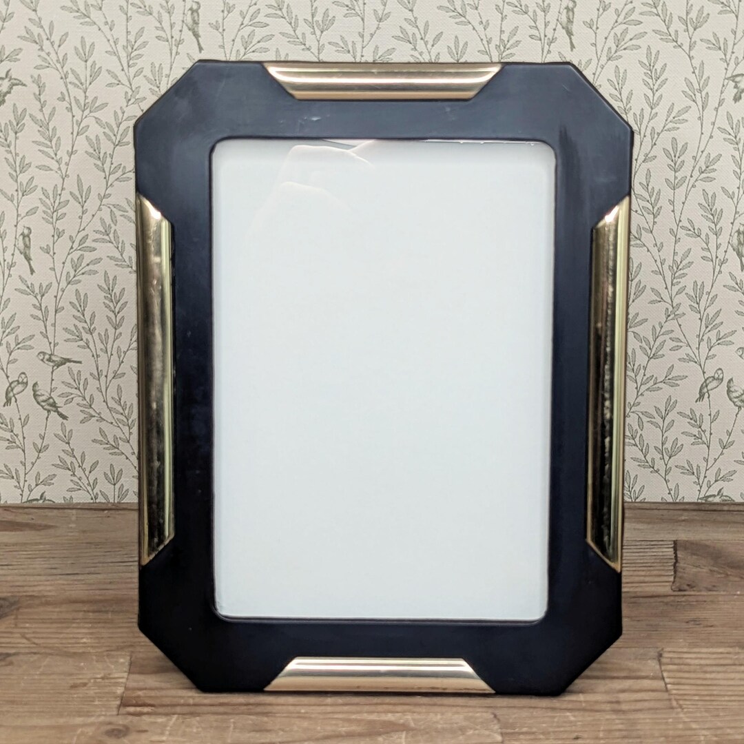 Vintage 80s Brass and Black Resin 5x7 Photo Frame, Geometric Retro Glam ...