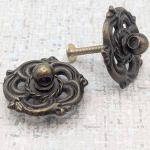 Vintage Round Floral Drawer Pull Part Dark Bronze Color, 1.5" Diameter