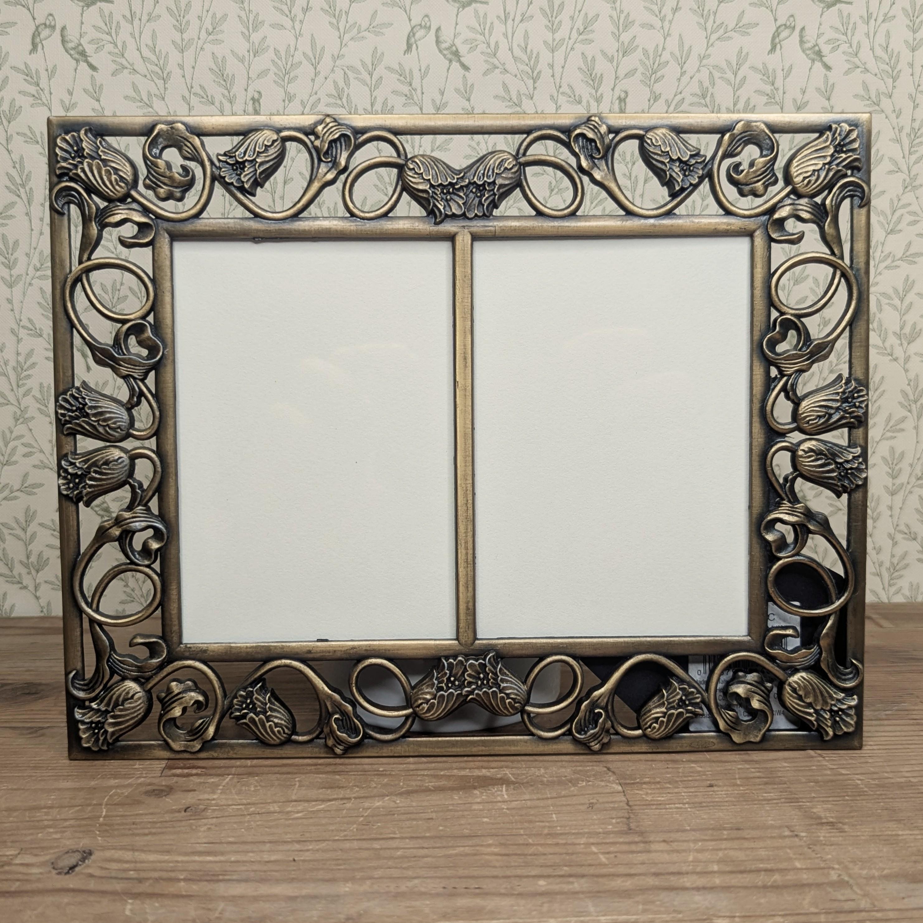Vintage Bronze Style Floral Double Photo Frame, 3.5x5 Garden