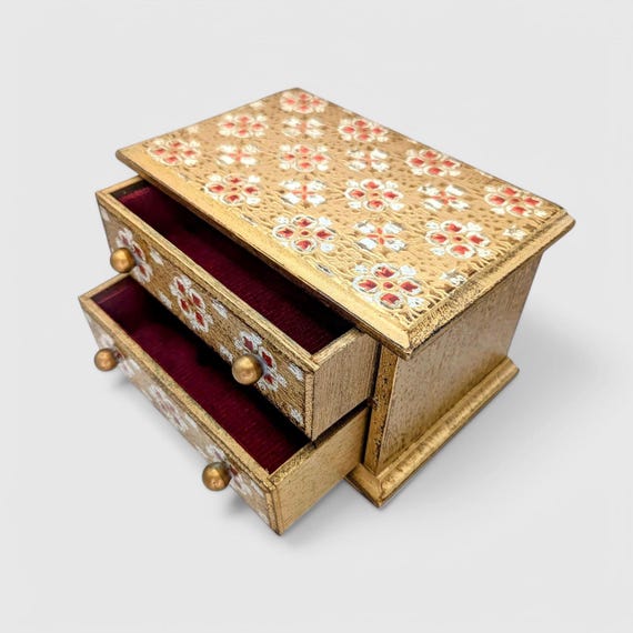 フランス　ヴィンテージ　ロイヤルシーリー　ジュエリーボックス Vintage Royal Sealy Japan Music Box, Floral Wood Jewelry Curio Box