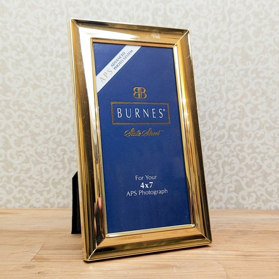 Vintage Gold Tone Burnes State Street 4x7 Panoramic Photo Frame , Unique  Size 90s Gold Metal Picture Frame 