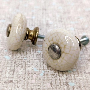 Vintage Round Ceramic and Gold Tone Metal Center Circle Drawer Knob 1 1/14" Diameter