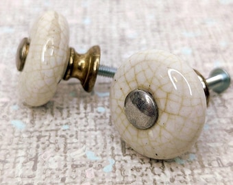 Vintage Round Ceramic and Gold Tone Metal Center Circle Drawer Knob 1 1/14" Diameter