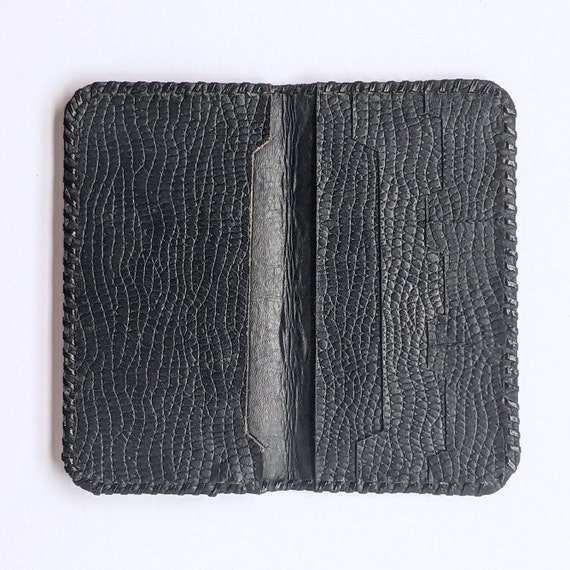 Minimalist Handmade Black Leather Fold Over Walle… - image 5