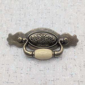 Vintage Brass Tone Metal Ceramic Ornate Drawer Handles, Chippendale Style Pulls
