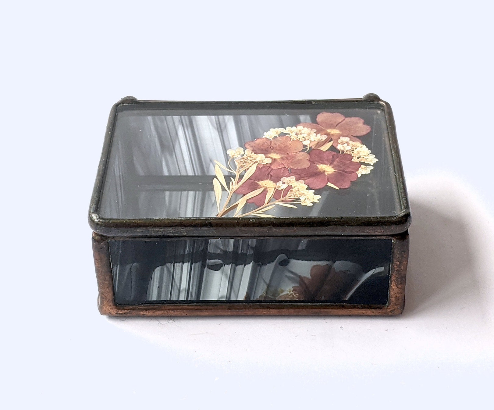 Vintage Stained Glass Trinket Box With Mirrored Backing and Etsy