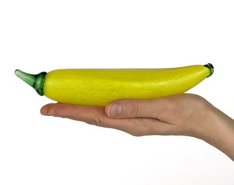 Vintage Murano Style Blown Large Yellow Zucchini, Coloured Glass Vegetable Sculpture, Paper Weight