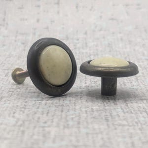 Vintage Ceramic Drawer Knob, Distressed Metal Hardware (1.25" Diameter)