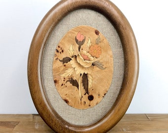 Hand Painted Floral Wood Art, Vintage Oval Frame (6.25x8.25)