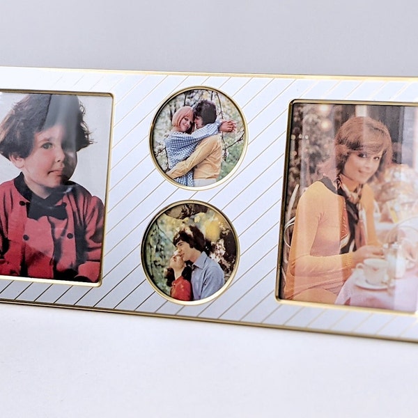 Multi Window Collage Frame, Vintage Silver and Gold Tone metal standing frame with Original packaging