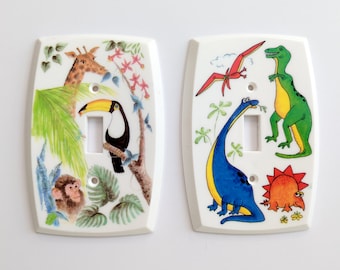 Vintage Kids Light Switch Covers Dinosaur and Zoo Animals Switch Plates Your Pick Children Decor