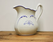 Antique White and Blue Ironstone Pitcher, Fairfax, Vermont, Lamoille Lodge