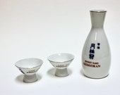 Gekkeikan Sake Server with 2 Sake Cups, Porcelain Set, Made in Japan, Finest Sake