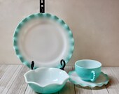 Vintage Hazel Atlas Blue Crinoline Dish Set, Cup, Saucer, Bowl, Plate