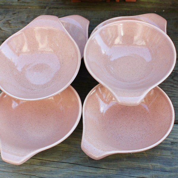 Vintage Russel Wright Steubenville Modern Granite Cereal or Soup Bowls, Coral, Lug Handles