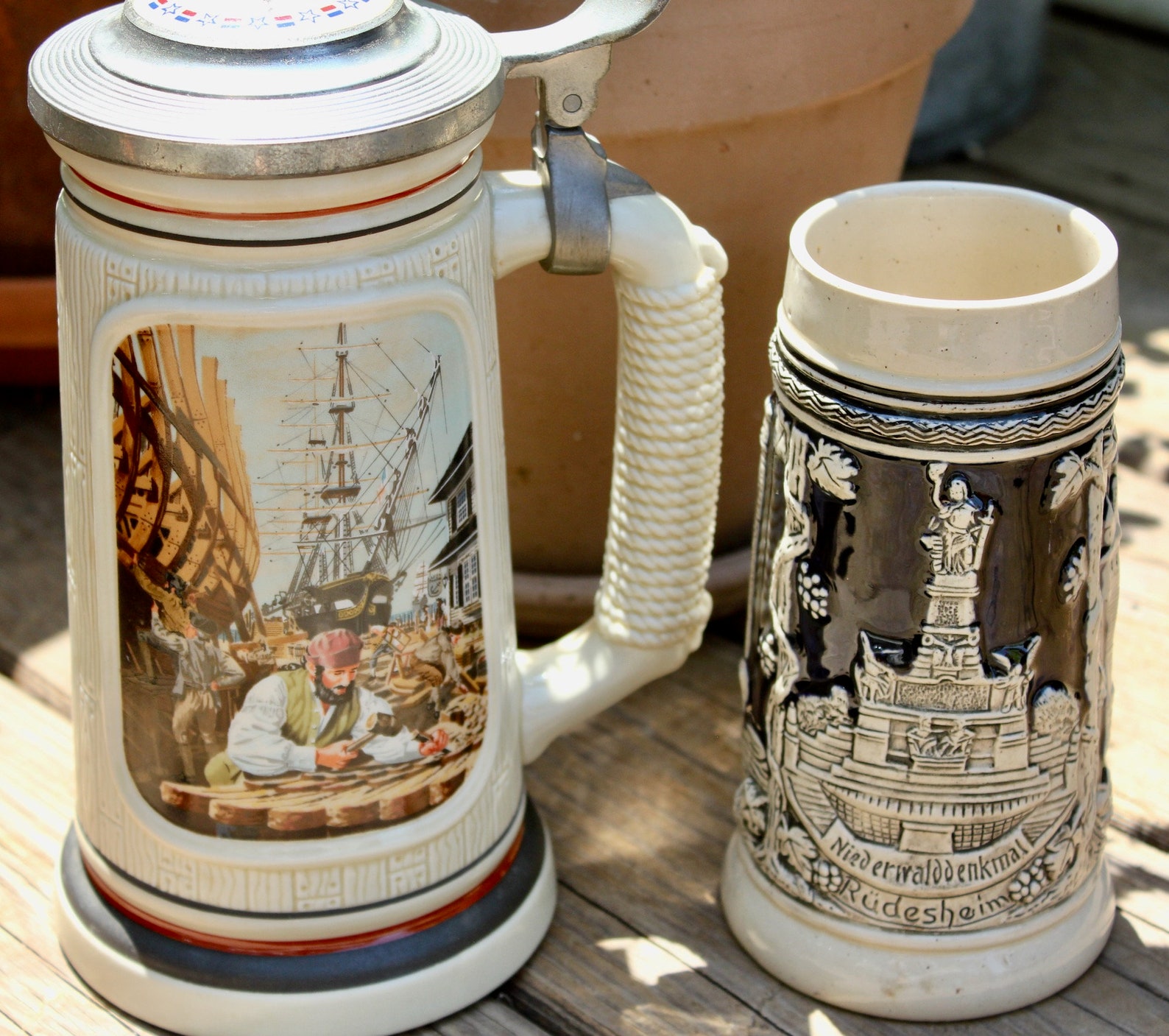 Pair of Collectible Beer Steins Ceramic Avon Shipbuilder - Etsy