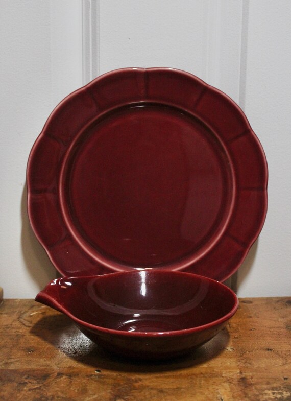 Vintage Deep Red Petalware Pottery Tab-handled Bowl and Plate - Etsy
