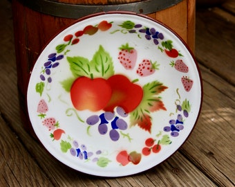 Enamelware Bowl with Apples Print Enamel Deep Plate 