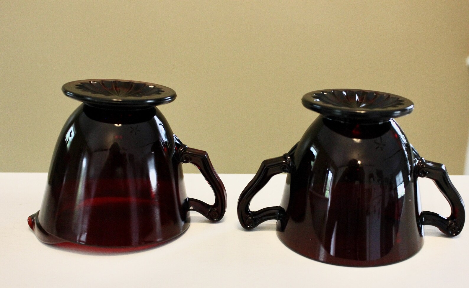 Anchor Hocking Ruby Red Glass Creamer and Sugar Bowl Footed Etsy