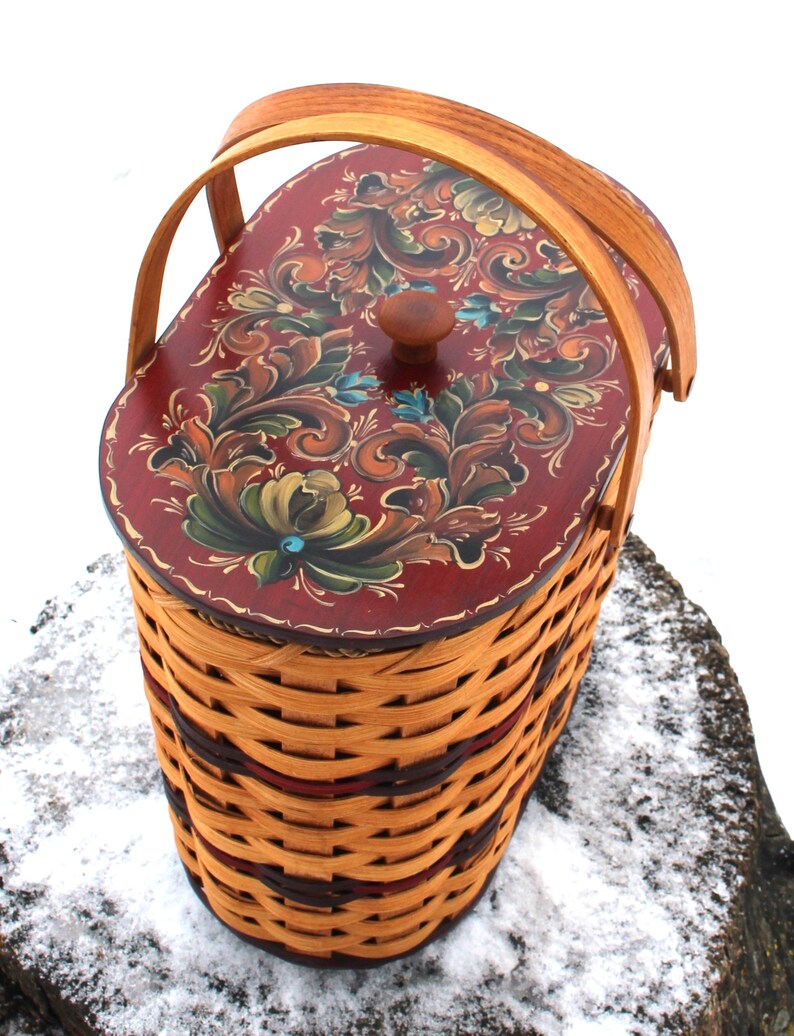 Norwegian Rosemaling Gudbrandsdalen Style Large Basket Etsy
