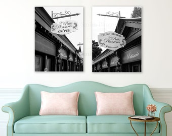 French Bakery, Cafe Photography, Photo SET, Set of Two, Black and White, Parisian Cafe, Ready to Hang, Paris Signs, art, Canvas Gallery Wrap