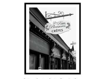 Cafe Print, Les Crepes, French Bakery, Paris Cafe, Cafe Photography, Black and White, Coffeehouse Prints, Signage, Restaurant Decor, France