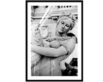 Goddess Fine art Photograph, Mermaid Statue, Paris Fountain Art, Black and White, Woman Decor, Paris Wall Art, angel art, romance, European