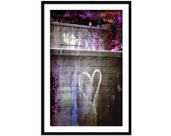 Romantic Photo, Purple Heart, Romantic Garden, Graffiti Art, Garden Wall, Fairy Tale, Limited Edition Giclee Fine Art Print, Bleak House art